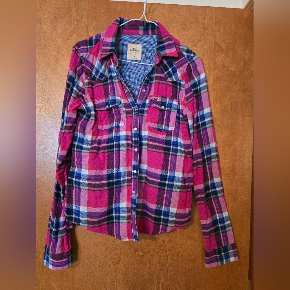 Hollister Vibrant Plaid Shirt in Pink and Blue